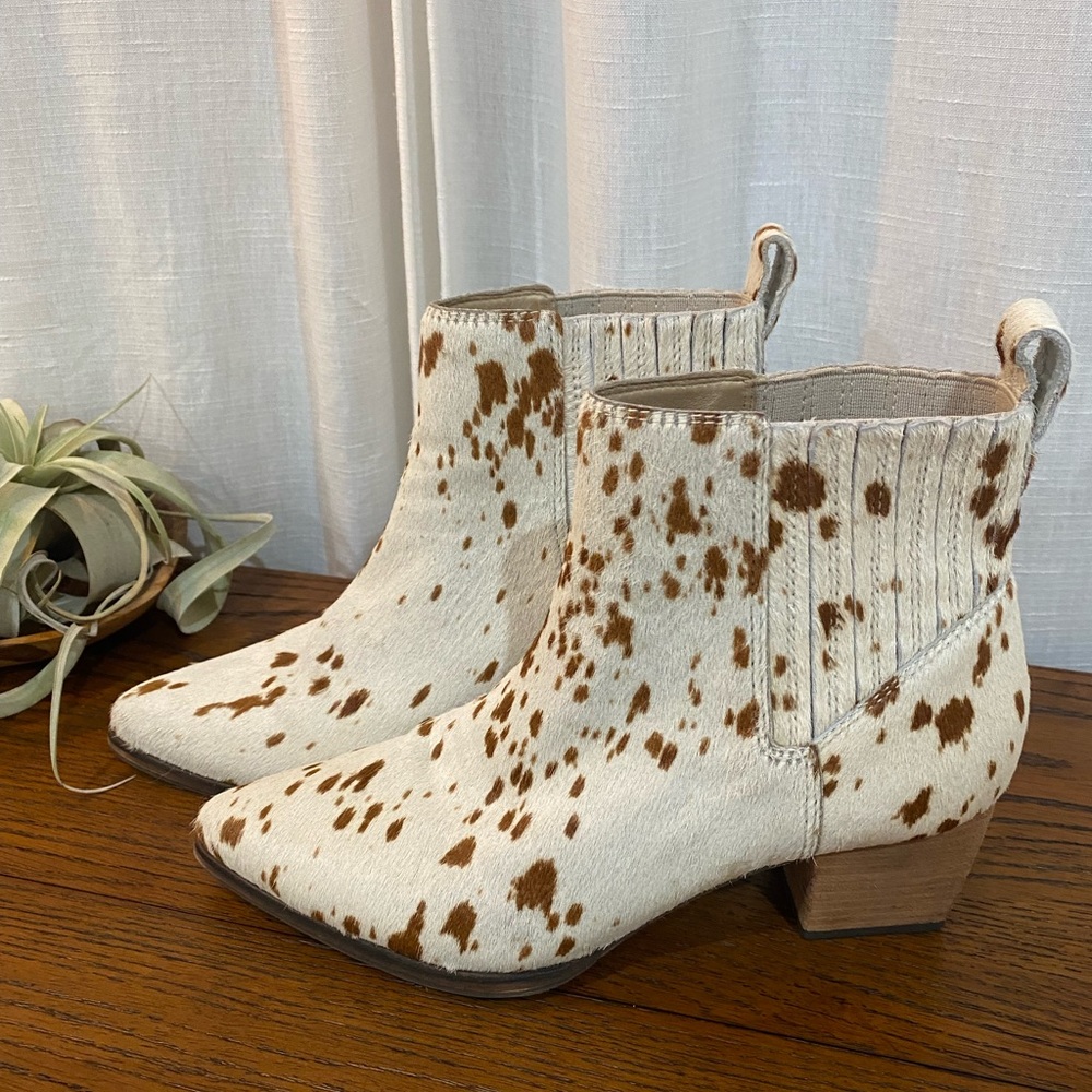 Able Brown Cow Print Calf Hair Ankle Boots